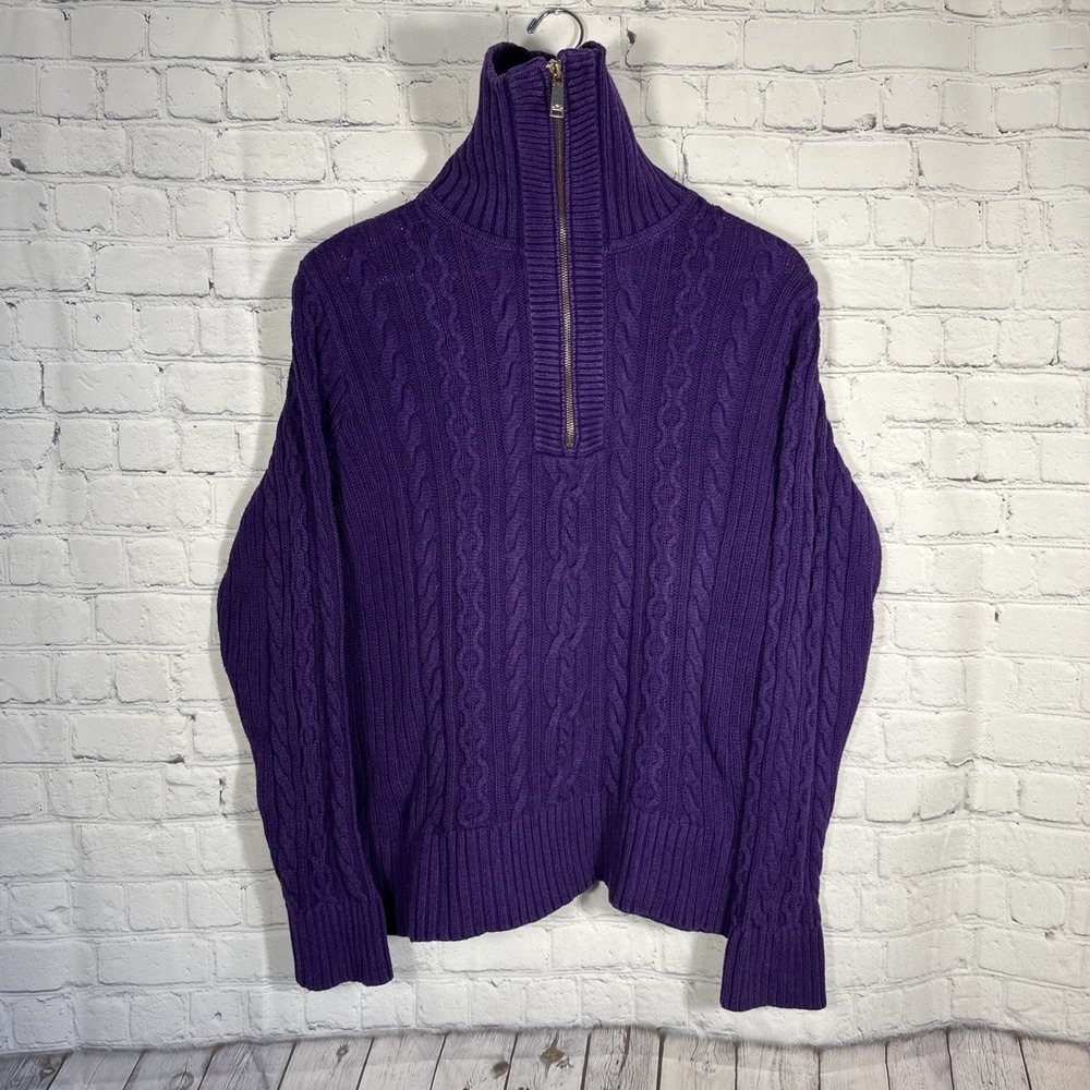 Lauren Ralph Lauren Sweater Womens XL Purple Cable Knit Zip Knit Rollneck‎